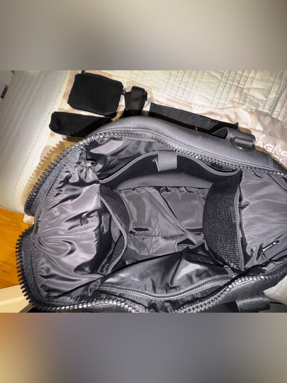 Medium Dagne Dover Black Duffel Tote with Wide Straps - Picture 5 of 15
